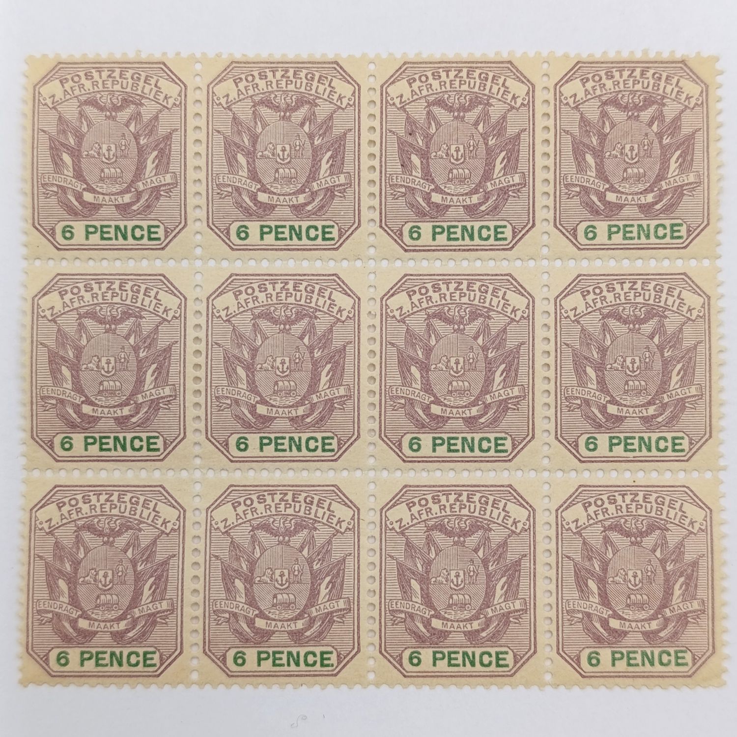 ZAR 1896 Block of 12 mint 6 Pence stamps SACC 229