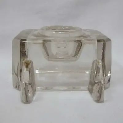 Vintage lead glass ink well with fountain pen recess - chipped on one side
