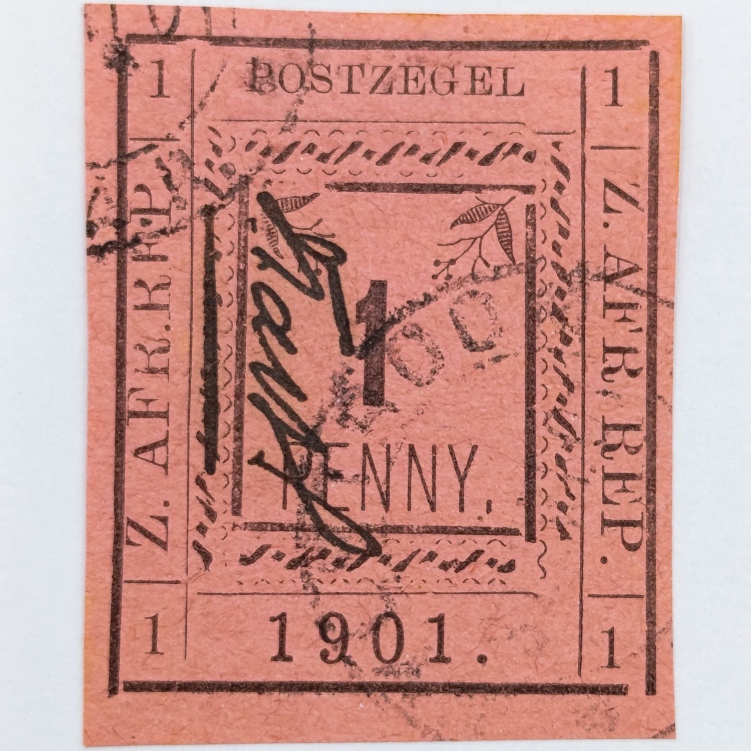 1901 ZAR Pietersburg type 3 imperforated 1 Penny stamp used at Nylstroom - SACC 6