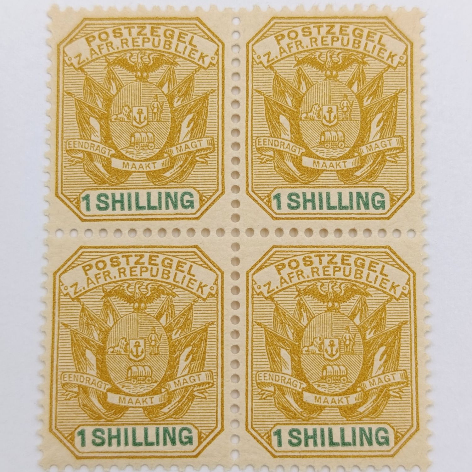 ZAR Block of 4 mint stamps 1 Shilling SACC 230