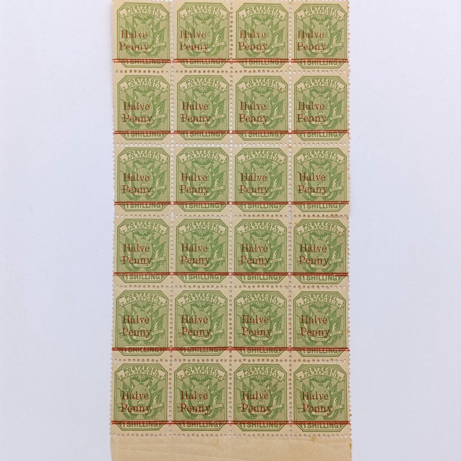 ZAR Block of 24 Half Penny over 1 Shilling stamps mint SACC 219