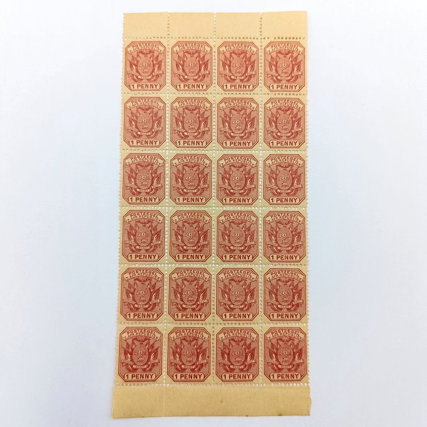ZAR 1895 Block of 24 one Penny stamps - wagon with pole (single shaft) mint SACC 211