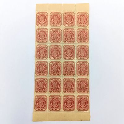 ZAR 1895 Block of 24 one Penny stamps - wagon with pole (single shaft) mint SACC 211