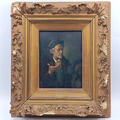 Antique Constantin Stoitzner (1863-1934) portrait painting of shoemaker - extraordinary close-up detail - some frame damage