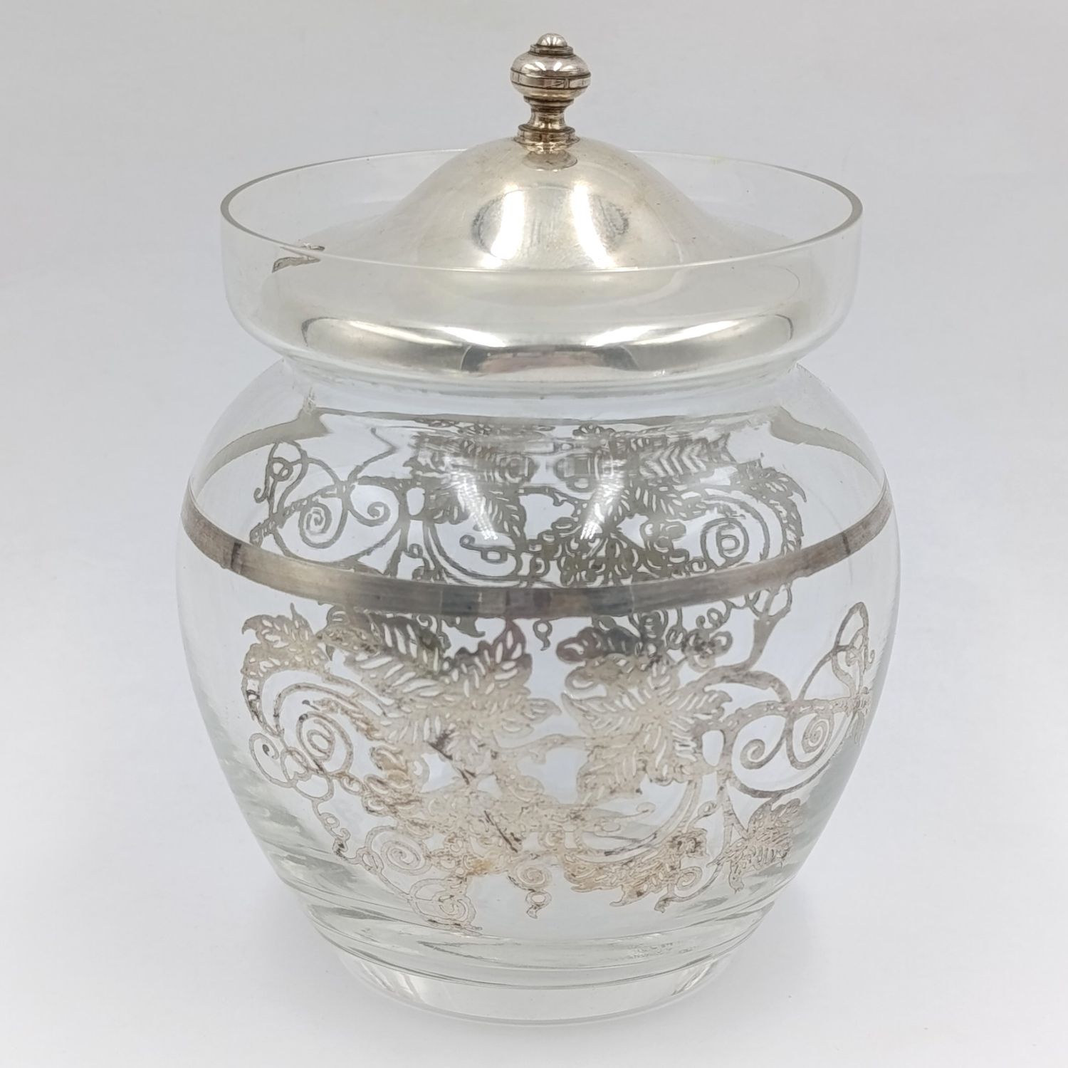 Vintage glass sugar bowl with silver cladding and silverplated