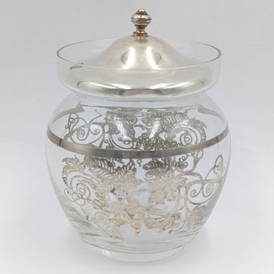 Vintage glass sugar bowl with silver cladding and silverplated