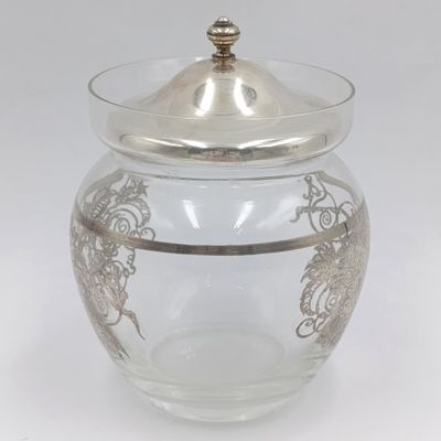 Vintage glass sugar bowl with silver cladding and silverplated