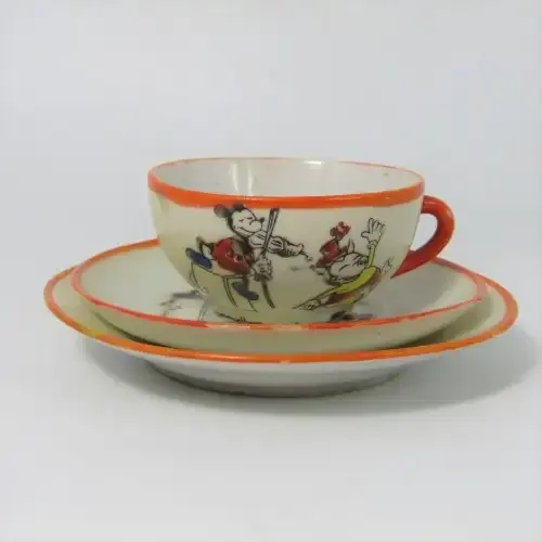 Vintage Childs Coffee set trio with Mickey Mouse picture
