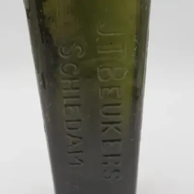 Antique J.T Beukers Schiedam green glass gin bottle