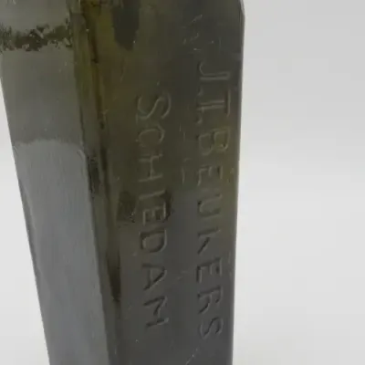 Antique JT Beukers Schiedam green glass gin bottle