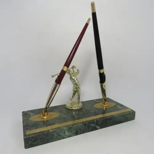 Vintage Golfing trophy pen stand - One pen broken and one needs refill