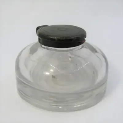 Vintage glass ink well with lid