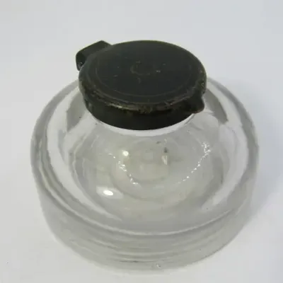 Vintage glass ink well with lid