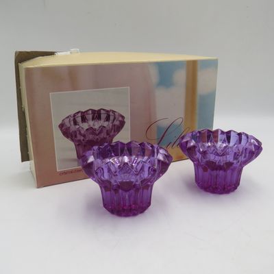 Pair of beautiful Lilas crystal candle holders in box