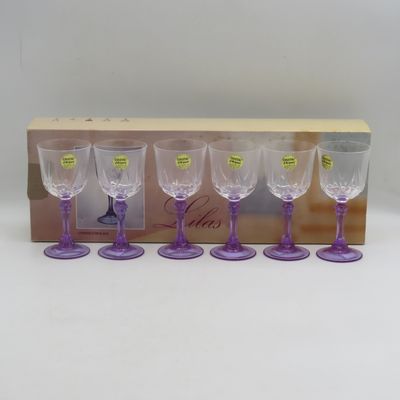 Set of 6 vintage Lilas crystal glasses in box