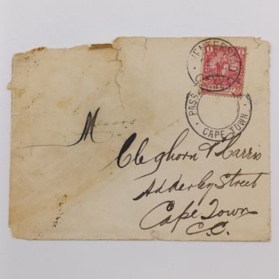 Damaged Boer War cover. Venterstad to Cape Town 21 October 1901 with Cape of Good Hope stamp used Passed by Censor Cape Town rubber stamp