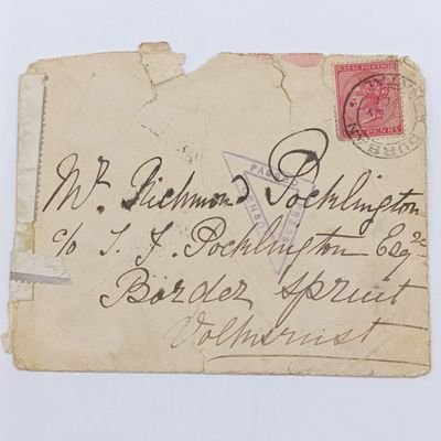 Censored Boer War cover Durban to Volksrust posted 8 July 1901 - arrived cancel 9 July 1901 - Passed Press censor rubber stamp on front