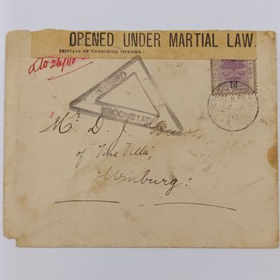 Boer War cover Kroonstad to Winburg with Opened under Martial Law sticker and passed by censor Kroonstad rubber cancel - 1d Free State stamp - arrival backstamp 27 January 1902