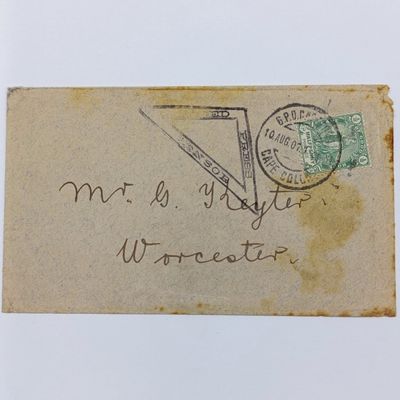 Boer War censored cover 10 August 1901 to Worcester with 11 August arrival cancel