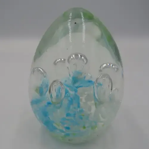 Handmade glass paperweight with bubbles design