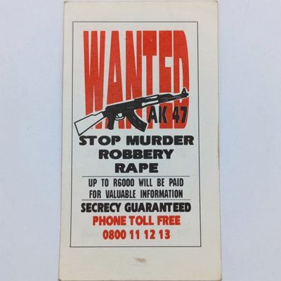 Post - Border War period anti-crime propoganda card - Wanted AK47