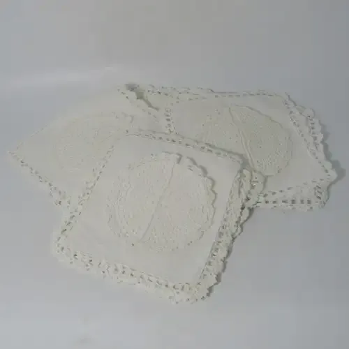 LOT OF 12 HAND MADE EMBROIDERY 15 X 15CM GLASS PLACEMATS - BRAND NEW BUT VINTAGE