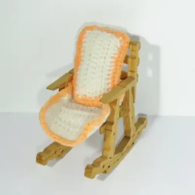 Vintage doll`s furniture - Rocking chair made from pegs - With cushion and floor mat