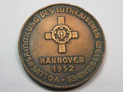 1952 Hannover Assembly of the Lutheran World Federation copper clad medallion