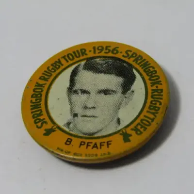 1956 Springbok Rugby tour Brian Pfaff tinnie badge