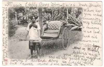 Post Card - Black man ready to pull empty cart - from Durban to Aliwal North - Stamps :2 x Halfpenny
