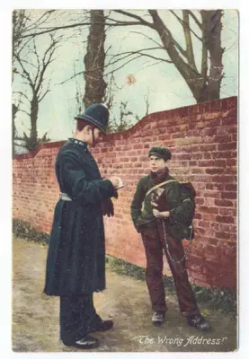 Post Card - `The Wrong Address!` - small hole in post card - picture of kid getting a ticket