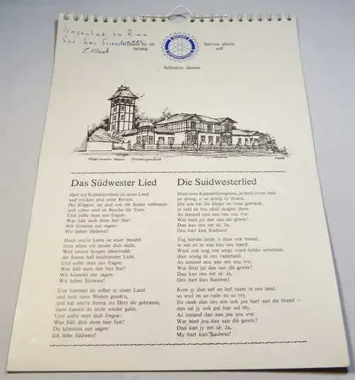 Vintage Die Suidwesterlied Birthday Calendar Issued by Rotary International