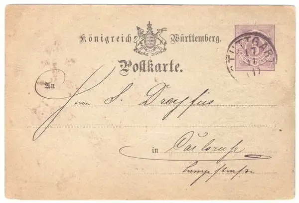 Pre-printed - Konigreich Burttemberg Postkarte - from Stuttgart - Stamp : K-Wurrt 5 Pennies