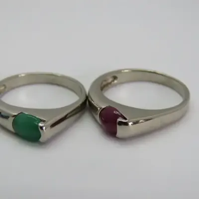 Costume lot of 3 silver look-alike rings with different color stones - Size l