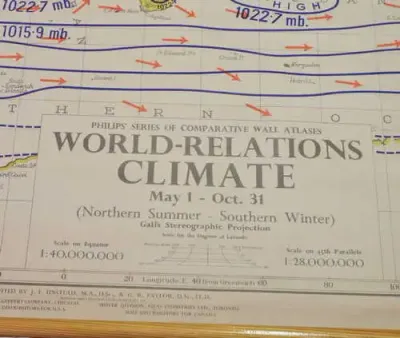 World Relations climate map - Philps series of comparative wall atlases - 1965 - 86 x 106 cm