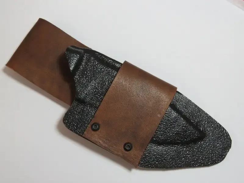 Plastic sheath for fixed blade knife with leather frog