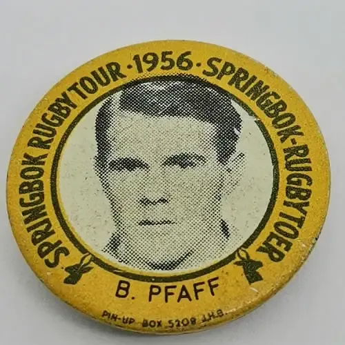 1956 Springbok Rugby tour Brian Pfaff tinnie badge
