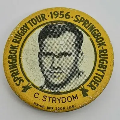 1956 Springbok Rugby tour Popeye Strydom tinnie badge