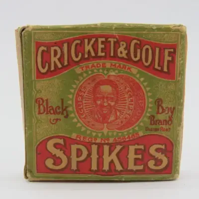 Black Bay brand box with 6 antique cricket and golf spikes