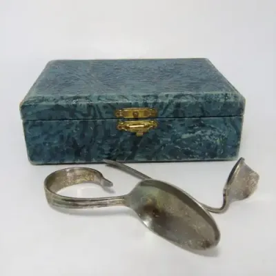 Vintage silverplated baby feeding set in case
