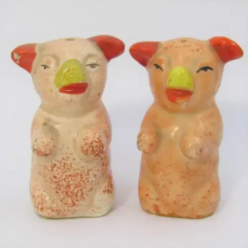 Pair of vintage porcelain pig salt and pepper shakers