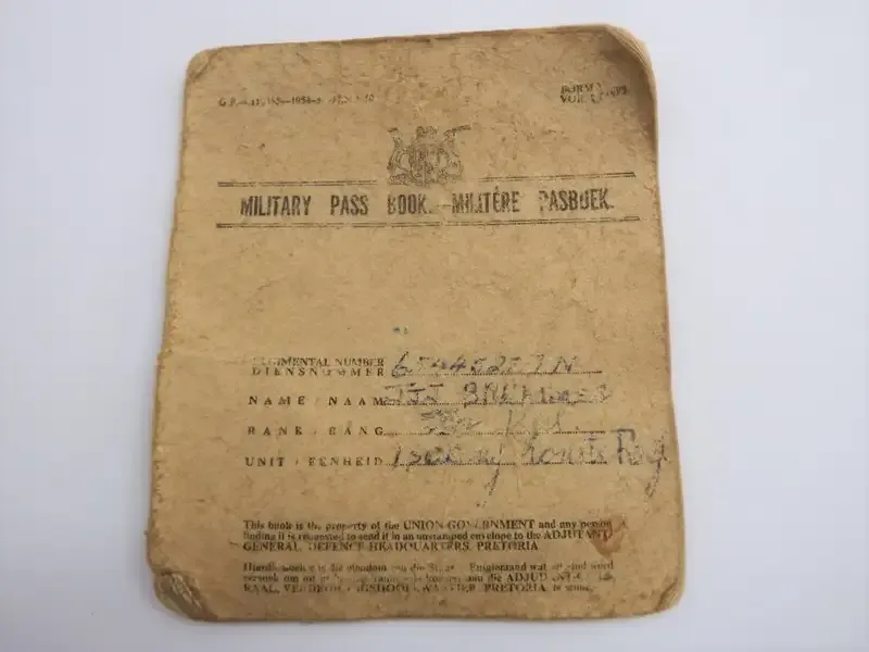 SADF Military Pass book of J.J.J. Bremmer (corporal)