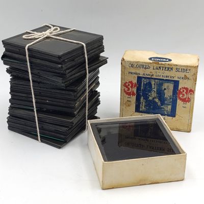 Antique Magic Lantern projector with 56 glass slides
