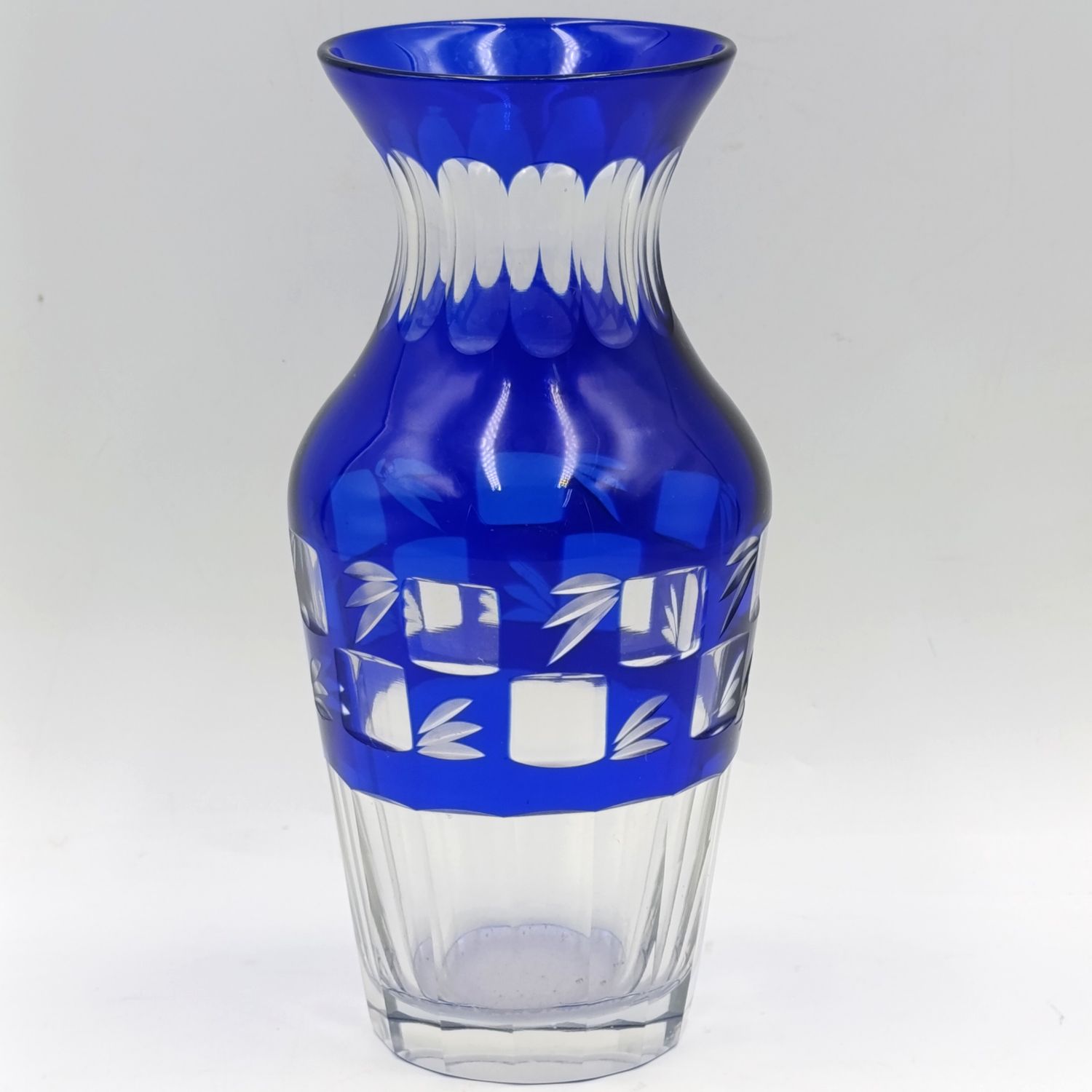 Vintage Cobalt blue cut to clear crystal vase