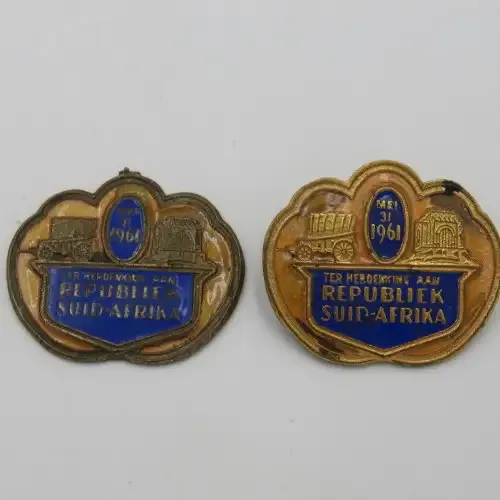Pair of 1961 Replublic Festival pin badges - one pin missing