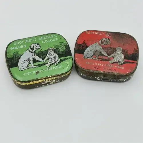 Pair of Vintage gramophone needle tins - some contents