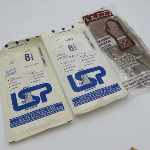 Lot of vintage medical bandages and gloves