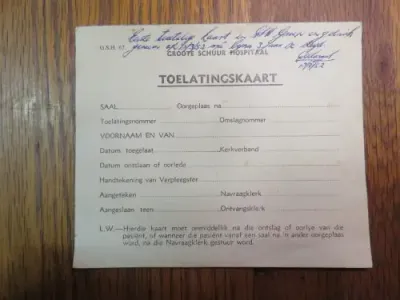 1952 Groote Schuur Hospital Admission card