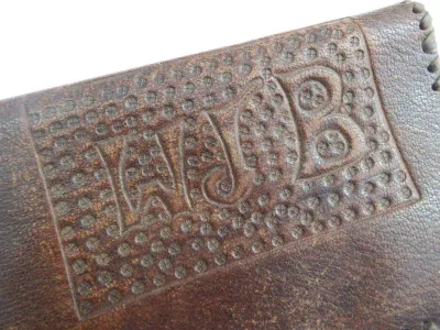 Vintage handmade leather wallet - Embossed WJB