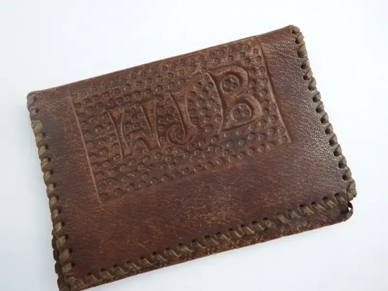 Vintage handmade leather wallet - Embossed WJB